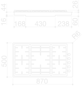 90 cm built-in and flush Officina hob 1POF90 Dimensions
