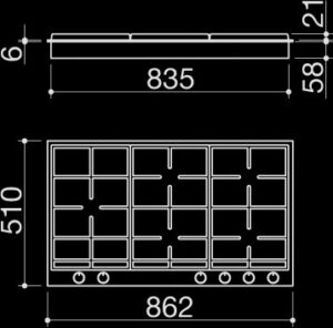 90 cm built-in B_Free hob - 1PBF95 Dimensions