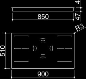90 cm built-in and flush Space hob-1PIDS90N Dimension